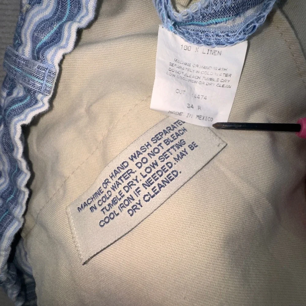 Charleston Khakis Linen Shorts Mens 34 Blue White Striped Flat Front Casual
